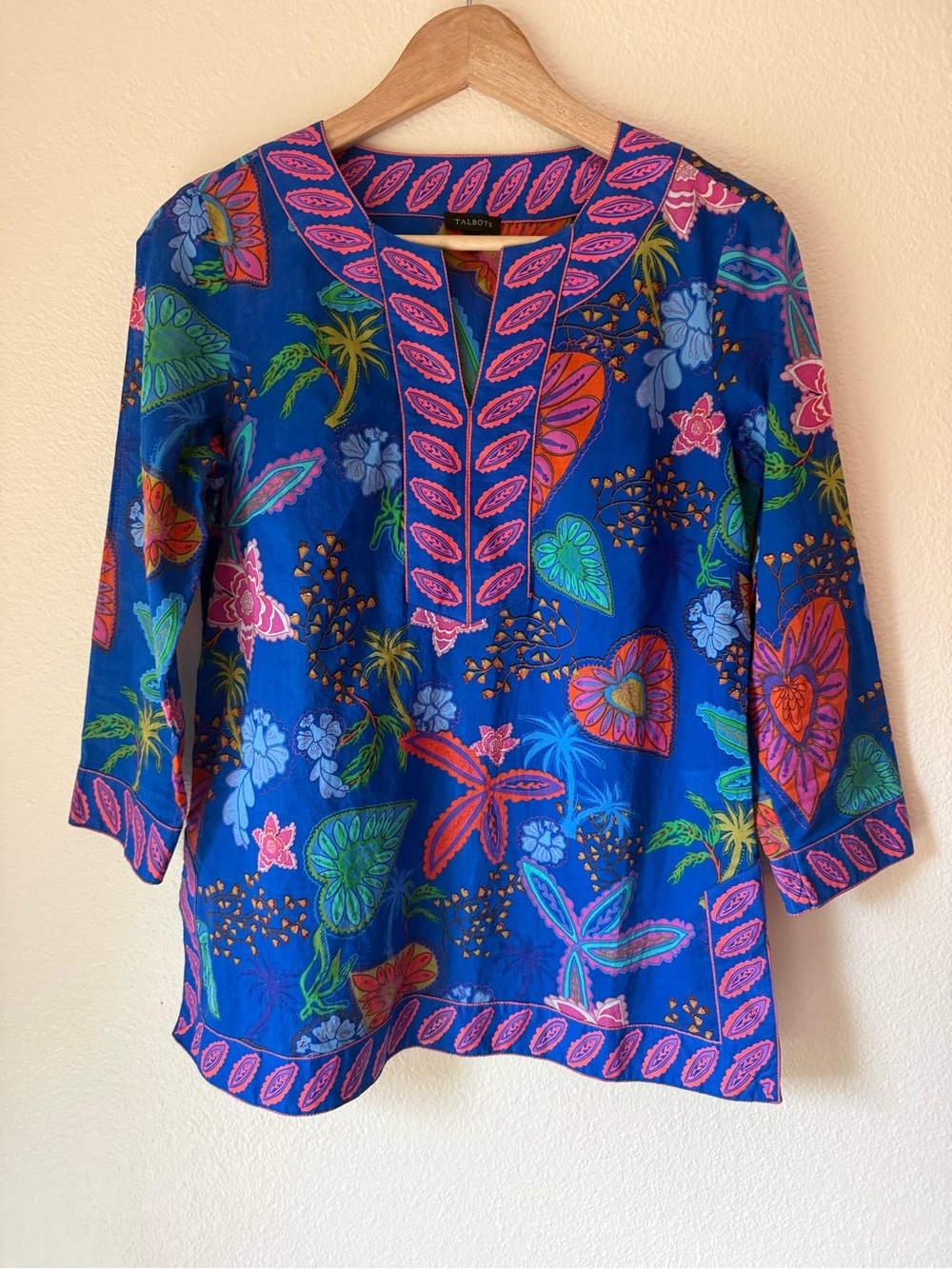Talbots Royal Blue Floral & Heart Print Tunic